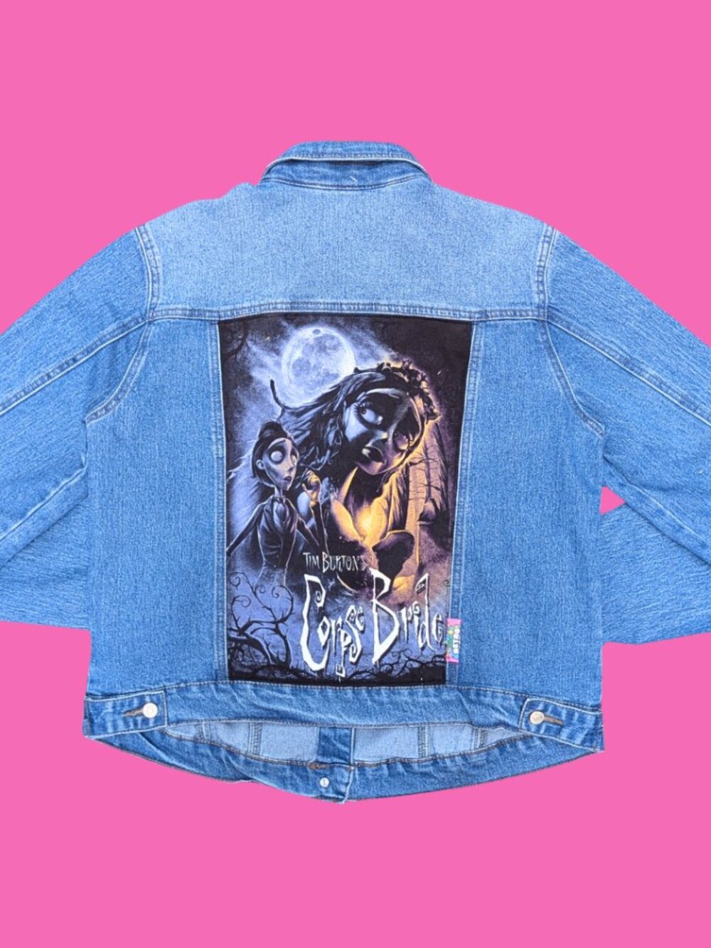 Corpse Bride Upcycled T-Shirt Denim Jacket Size M for Women